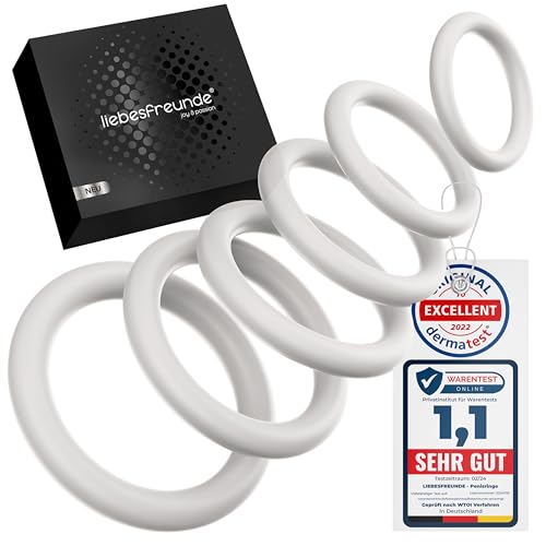Liebesfreunde® Deluxe Penisring Set - 6 dehnbare Cockringe für härtere Erektionen, Penis- und Hodenringe für Männer - Perfekte Passform, Sex Spielzeug für Paare, transparent