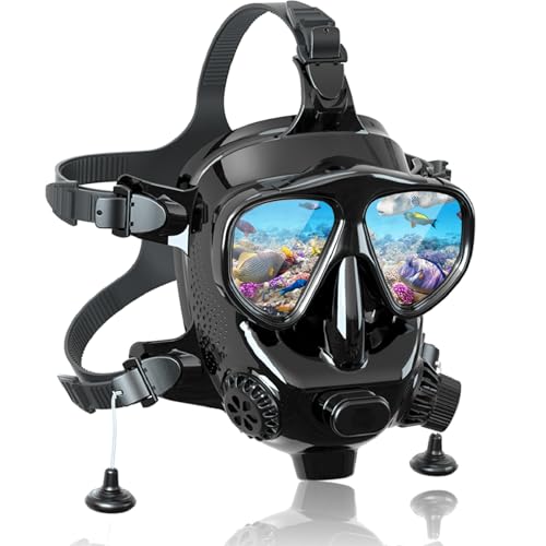 Tauchmaske Erwachsene Vollgesicht mit Kamerahalterung, MODJUEGO Einstellbare Tauchmaske 180° Panoramablick für Erwachsene Anti-Beschlag Anti-Leck Trockentop Set