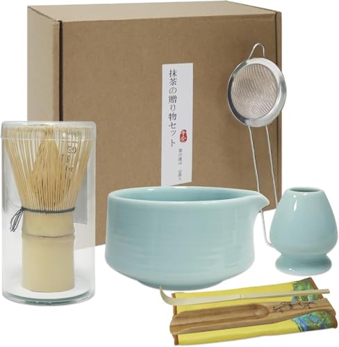 Matcha Set, Matcha Tee Set – Matcha Besen Set mit Schneebesen, Besenhalter, Keramik Matcha-Schale, 2 Teelöffel – Japanisches Zubehör für die Matcha-Zeremonie, Perfekt für die Zubereitung