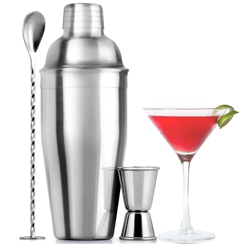 Großes 24-oz-Edelstahl-Cocktail-Shaker-Set – Mischgetränke-Shaker – Martini-Shaker-Set mit integriertem Sieb, doppelseitigem Jigger und Kombi-Stößel-Rührlöffel – Pro Margarita Shaker – von Zulay