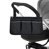 KOBOKO Kinderwagen Organizer,Tasche Kinderwagen, Stauraum mit Mehreren Taschen an Der Seite Des Kinderwagens,Verstellbar Schultergurten Reisetaschen für Windeln,Tücher(Schwarz)