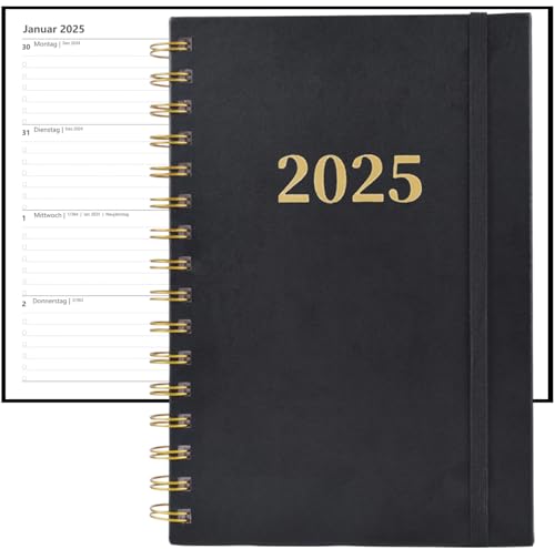 Kalender 2025 Buchkalender, Moseem Terminplaner 2025 A5,Wochenplaner 2025,Planer 2025,Terminkalender 2025,Taschenkalender 2025 A5 von Jan.2025-Dez.2025,1 Woche 2 Seite - Schwarz