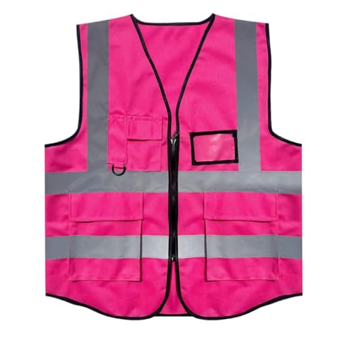 JZK Rosa Sicherheitsweste mit Taschen und Reißverschluss, hohe Sichtbarkeit Sichere Weste Warnweste reflektierende Jacke für Frauen Erwachsene, hi viz Jacke