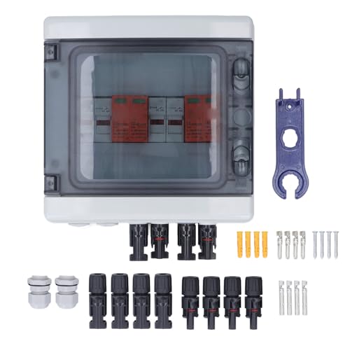 Photovoltaik-Kombinationskasten, Solar-Kombinationskasten, 4 String IP65 Wasserdichter PV-Kombinationskasten mit Überspannungsschutz und 15-A-Sicherung für On-Off-Grid-System