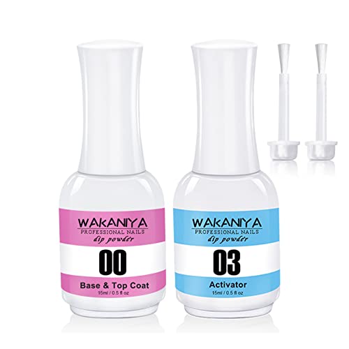 Dipping Powder 2 In 1 Dip-Pulver System Essentials Kit Basis Top Coat Aktivator, 2×15ML Dip Puder Liquid Set mit Ersatzbürste Nail Art Dip-Maniküre-Sets