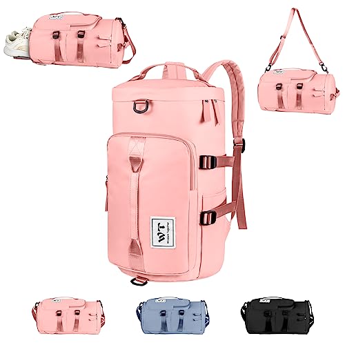 WT Sporttasche Gym Tasche für Frauen Männer, Turnbeutel Reisetasche Gepäcktasche Wochenend Overnight Wasserdicht Wanderrucksack Rucksäcke mit Schuhfach & Nass und Trockenfächern (Rosa)