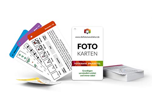 Fotokarten Grundlagen Fotografie Checkkarte - Fotografieren Lernen für Einsteiger & Anfänger - Spickzettel Fotografie für Fototasche - Geeignet für Systemkamera, Spiegelreflexkamera & Bridge-Kamera