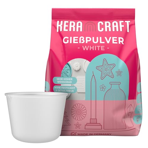 KERACRAFT Gießpulver weiß 4,5kg mit 1.000ml Silikonbecher zum Gießen - Reliefgießpulver weiß für kreative Projekte