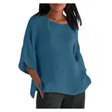 Awrvia Warehouse deals Angebote Bluse Damen Oversize Leinenbluse Sommer Hemdbluse Leinen Elegant Weiß Longbluse Bügelfrei Casual Blusenshirt Kurzärmeliges Rundhals Damenblusen Schwarz