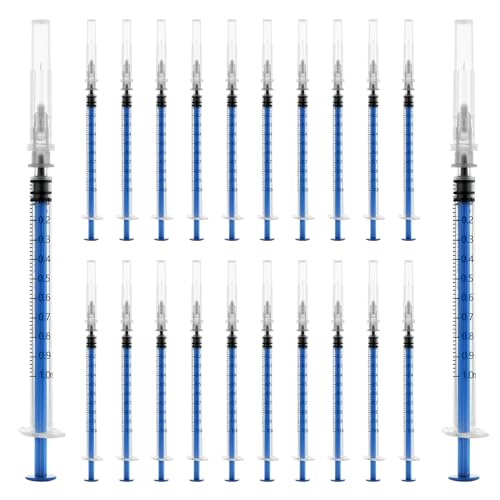 20 Stück 1 ml/cc Blau Plastiktube Set 27G (0,4 x 13mm), Mehrzweck-Messwerkzeuge, Einzeln verpackt