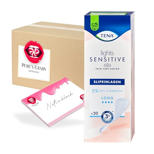Pere's Candy® Bundle für 6PK x 20Stk. Tena Lights Slipeinlagen Long Liners + Pere's Candy Notepad DIN A7-25 Blatt