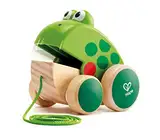 Hape Nachziehfrosch Fridolin von Hape | Holzfrosch Fliegen fressendes Nachzieh-Spielzeug für Kleinkinder, leuchtende Farben