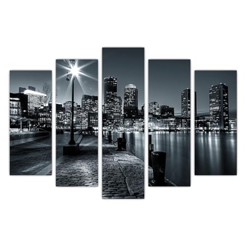 AREDE 5er Set Wandkunst Gemälde Bild Poster Schwarz-Weiß-Geschäftsviertel | 120 x 80 cm | Wandbilder Wanddekoration Home Office Wohnzimmer Schlafzimmer Dekoration | Fertig zum Aufhängen