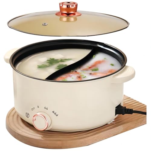 Hot Pot Elektrisch 4L Elektrischer Kochtopf 220V 1000W Elektrische Hot Pots Doppelseitig Elektrische Wok mit Deckel Drei Leistungsanpassungen Antihaft Multifunktionale Suppentopf