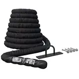 GORILLA SPORTS® Battle Rope - 9m/12m/15m Länge, Ø 38mm/50mm, inkl. Wandhalterung, Nylon, Schwarz - Schlacht Seil, Trainingsseil, Sportseil, Fitnessseil, Schlachtseil, Schwungseil, Muskelaufbau