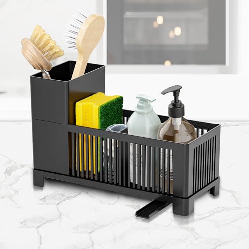 Lacusmall Spülbecken Organizer Küchen, Waschbecken Abwasch Organizer, Sink Caddy Kitchen Organizer, Schwammhalter mit Selbstentleerender Ablaufwanne