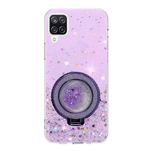 Rnrieyta Miagon Treibsand Ständer Hülle Glitzer für Samsung Galaxy A12 5G/4G,Cute Dünn Crystal Schutzhülle Weiches Bling Transparent Case Bumper mit Flüssig Halter Kickständer