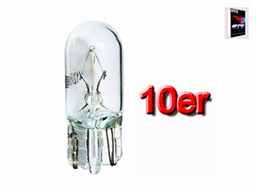 10x Glassockellampen T10 5 Watt W5W 12V 5W Auto KFZ Standlicht Autolampen Glühbirne Kennzeichenlicht