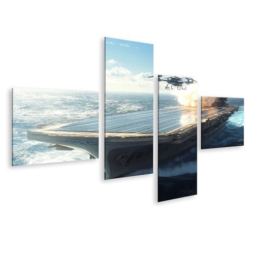 islandburner Prime Bild auf Leinwand Futuristischer Flugzeugträger auf hoher See für Wohnzimmer Technikbegeisterte Technikladen Bilder Wandbilder Poster