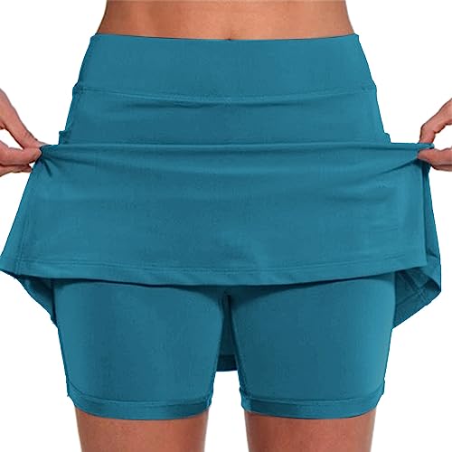 Tennisrock Damen Mit Hose Sportrock Golfrock Hohe Taille Tennis Skort Mit 2 Taschen Und Seitlichem Schlitz Sommerrock Minirock Laufröcke Hosenrock Wandern Laufen Grüner Rock Sport,Freizeit