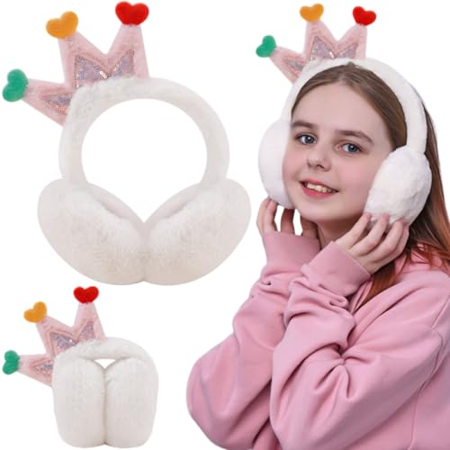 Ohrenwärmer Kinder Mädchen, Yueser Ohrenwärmer Damen Weiß Ohrwärmer Krone Ohrenschützer Kinder Winter Ohrenschützer Mädchen Kinder-Ohrenwärmer Plüsch Süße Faltbar Ohrenwärmer Geschenk (3-12 Jahre alt)