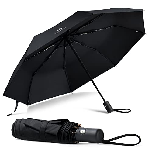 Vicloon Regenschirm, Taschenschirm Auf-Zu-Automatik, Regenschirm Sturmfest, 210T Teflon-Beschichtung, lLeicht, Stark, für Herren und Damen (Elegantes Schwarz)