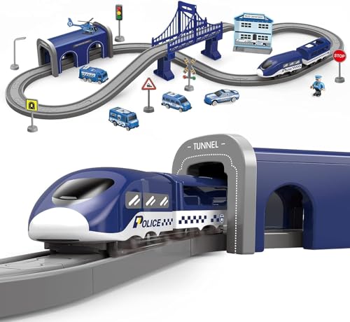 LZDMY Autorennbahn Eisenbahn Rennstrecke Spielzeug ab 3 Jahr, Kinderspielzeug Elektrisch Autobahn Kompatibel mit Brio-Schienen Geschenk für Kinder