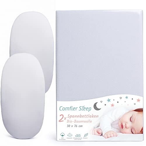 Spannbettlaken Kinderwagen aus 100% Komplett Natürlicher Bio-Baumwolle 30x76cm Spannbettlaken Grauer 2er-Set Ultraweich und bequem passend für die Meisten Kinderwagen Geeignet für Größe bis 35x81