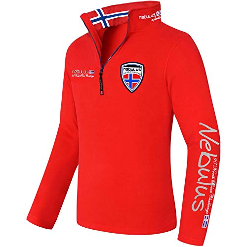 Nebulus Herren Pullover SKANDINAVIA, Warmer Fleecepullover, Pulli aus Fleece mit Half Zip Reißverschluss, rot - XXL