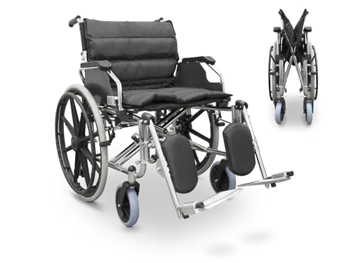 QUIRUMED Rollstuhl SONDERBREITE 56 CM, Stahl, faltbar, zusätzliche Polsterung, abnehmbare Armlehnen, 90°-Fußstütze, für ältere Menschen, für Behinderte, bis zu 125 kg