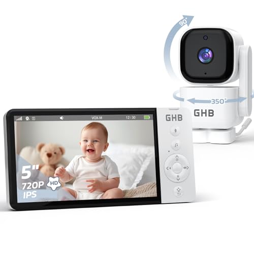 GHB Babyphone mit Kamera 5 Zoll 350° Rotation 5000mAh Nachtsicht VOX-Modus Digitalzoom Gegensprechen Temperaturanzeige 720p