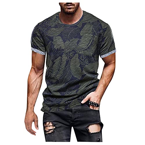 Take Idea Herren Tshirt Retro Blatt Drucken Oberteil Mit Rundhals Urban Street Atmungsaktiv Kurzarm Tops Stretch Material Sportshirt Fitness Running Sweatshirts