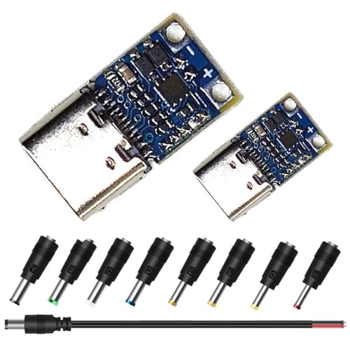 DAOKAI 2 Stück 20 V 15 V 12 V 9 V 5 A PD2.0 PD3.0 USB Typ-C zu DC Power Trigger Modul Stromwandler Power Decoy Modul Buchse mit 8 Stück DC Stecker, DC Stromkabel