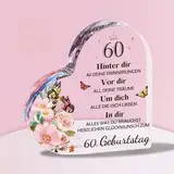 Keepelgant 60 Geburtstag Frauen, 5,11 in * 5,11 in Herzförmiges Transparentes Ornament, 60. Geburtstag Frauen Fur Papa, Mama, Freund, 60 Geburtstag Deko, 60 Geburtstag Frau