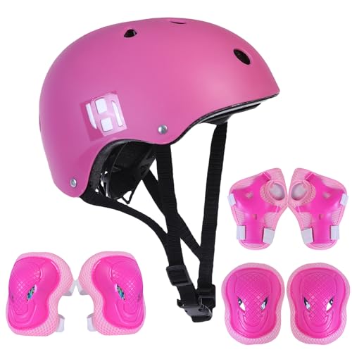 Habib Gruppe Verstellbarer Kinderfahrradhelm & 6-teiliges Schützer-Set - Ventiliert, Knie-, Ellbogen-, Handgelenkschützer, 8-13 Jahre, Mädchen & Jungen, Fahrrad, Roller, Klettern, Skateboard