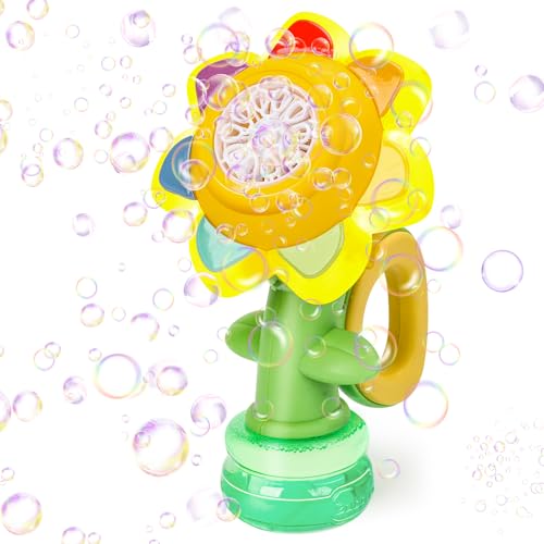 Jovicos Seifenblasenmaschine für Kinder, Wiederaufladbare tanzende Sonnenblumen-Seifenblasenmaschine, Glühende luftblasen Maschine, Baby-Seifenblasenwerfer Seifenblasen-Spielzeug für Kinder