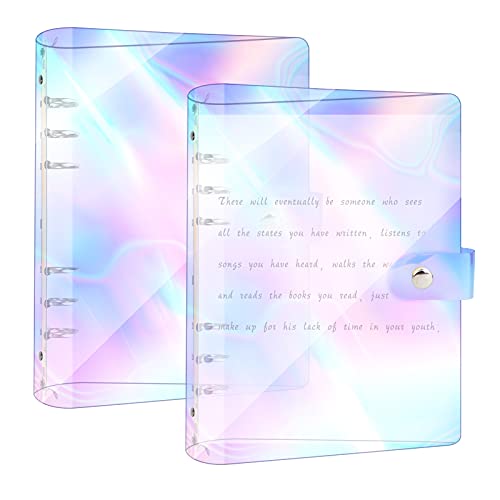 A5 Ringbuch Ordner 2 Stück Transparente Ringmappe aus PVC, Nachfüllbares 6Ringe Ringordner mit Hülle, Regenbogen Notizbuch Planer Binder für Loseblatt Schule Büro Haushalt