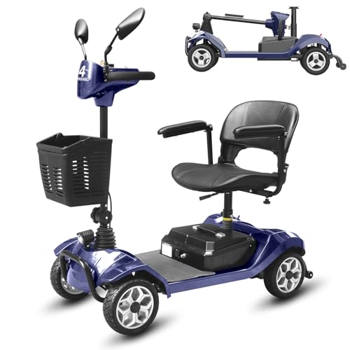 Mobilitätsroller 4 Räder, Elektromobil Klappbar, Rollstuhl für Erwachsene Senioren, 6km/h Höchstgeschwindigkeit, 150kg Tragfähigkeit, kompakte Tragbar für Reisen (Blau)
