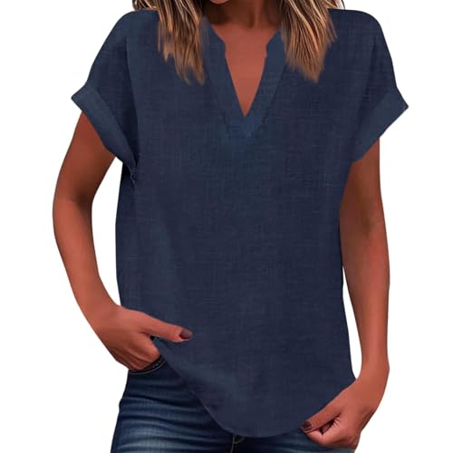 Damen T-Shirts Kurzarm Freizeit Basic Oberteile Leichtgewicht Hochwertige Materialien Ideal für Strand (Navy, M)