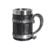 DYOUen Viking Wooden Barrel Beer Mug Medieval Cocktail Cup Stainless Steel Coffee Cup 14.3 cm long, 600 ml for men, coffee, drinks