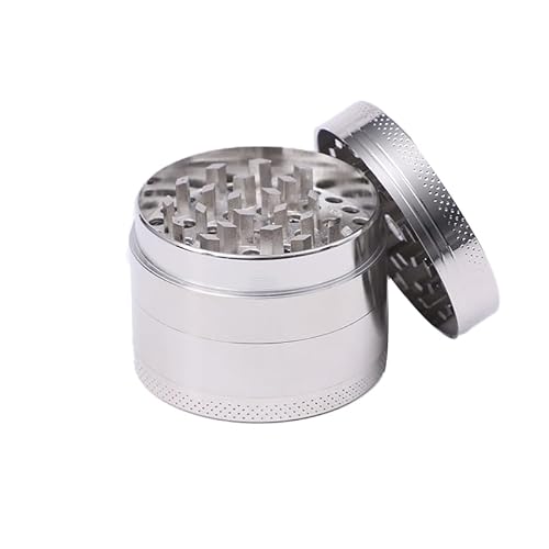 Grinder/Crusher | 4-teiliges Set aus hochwertigem Edelstahl | 50mm | Gewürze Tabakwaren Spices Kräuter (Silber)