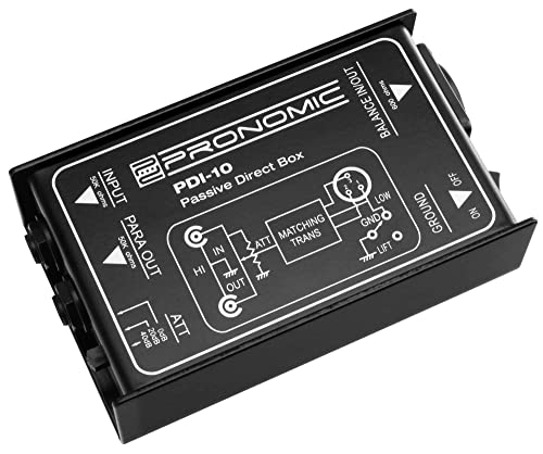 Pronomic PDI-10 passive DI-Box (unsymmetrisch - symmetrisch, Klinke - XLR, Signalanpassung, Ground-Lift-Schalter, Eingangsimpedanz: 50 kO unsymmetrisch, Ausgangsimpedanz: 600 O symmetrisch)