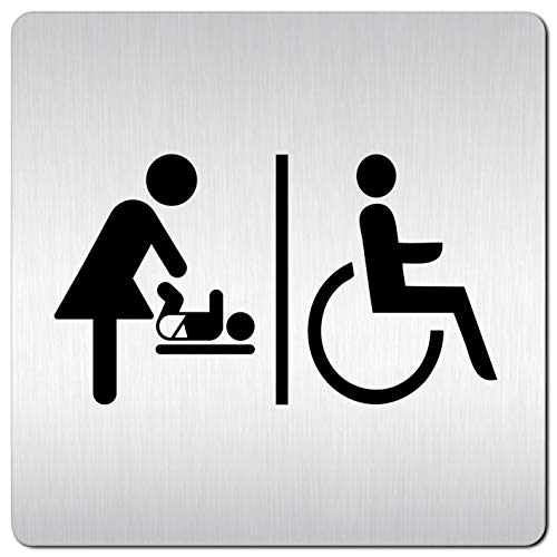 Türschilder24 XXL Schild - Türschild (B) • 125 x 125 x 1,5 mm • Behinderten Toilette - Rollstuhl • Aluminium Vollmaterial • 100% Made in Germany … (Rollstuhl/Wickeln)