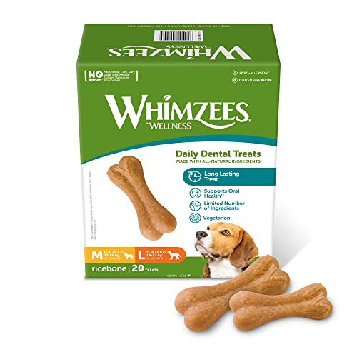 WHIMZEES By Wellness Reisknochen, Kauknochen für große Hunde, Hundesnack zur Zahnpflege, Größe M/L, 9 Stück, 360 g, ohne Zuckerzusatz, glutenfrei, natürlich, fettarm