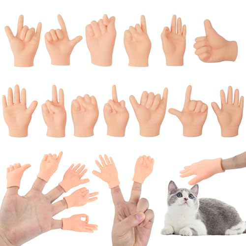 13Stks Lustige Kleine Hände Finger Requisiten, Interaktives Winzige Hände Fingerpuppen, Mini Gummihände Als Scherzspielzeug, Miniatur Linke und Rechte Tiny Hands für Katzen Haustiere Spielparty