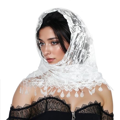 YUXIANLB Spitzenmantilla Kathedrale Kopfbedeckung Messschleier, dreieckige Mantilla spanische Netzschleier für die Kirche katholischer Schleier Kirche Braut Hochzeit Kapelle Schleier Kopfbedeckung