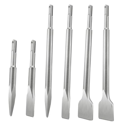 SDS Plus Meißelsatz 6 tlg. SDS Meißelsatz enthält (2x Flachmeißel, 2x Breitmeißel, 2x Spitzmeißel) Hammerbohrmeißel für Beton, Mauerwerk, Fliesen, Fliesenkleber, Naturstein