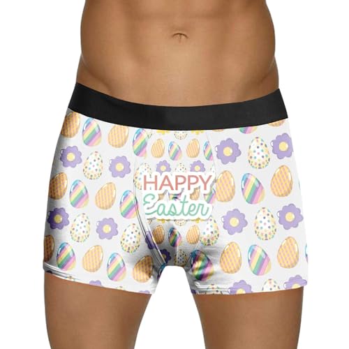 WKAYsIV Boxershorts Herren Mit Foto Egg Bunny“, Festliche, schmale Passform, leichte, Bequeme Herrenunterwäsche Herren Unterwäsche Maximum Warm (White, XL)