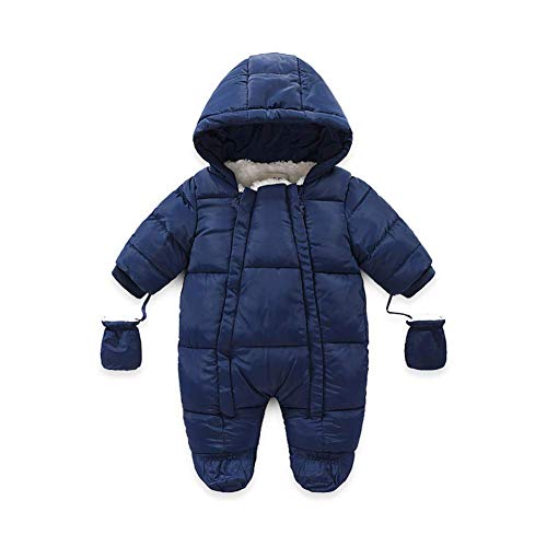 Bestgift Baby Schneeanzug Säugling Einteiler Winter Warm Hoodie Mantel Gr. 6-9 Monate, marineblau