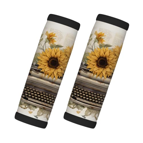 Neopren-Gepäckgriffwickel, Schreibmaschine, Sonnenblume, Gepäck-Identifikation, Zubehör für Koffer, Auto, Tasche, Griffhandschuhe, 2 Stück